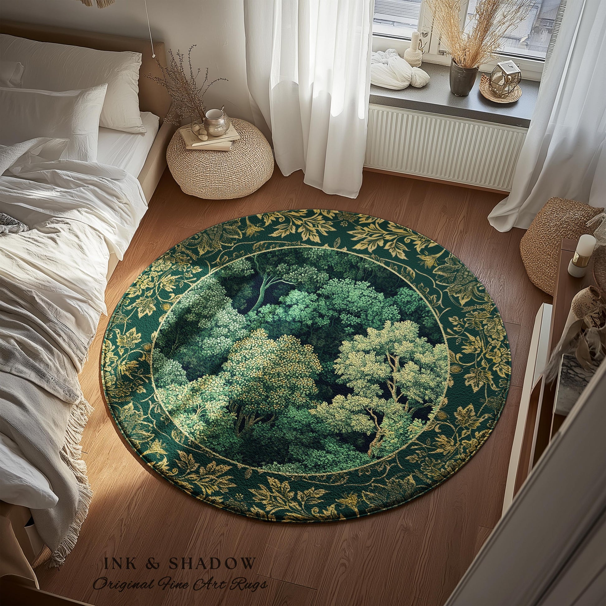 Lush Botanical Green Area Rug | Forest Theme Woodsy Aesthetic Living Room Green Home Decor Housewarming Gift Emerald Green Bedroom Floor Mat