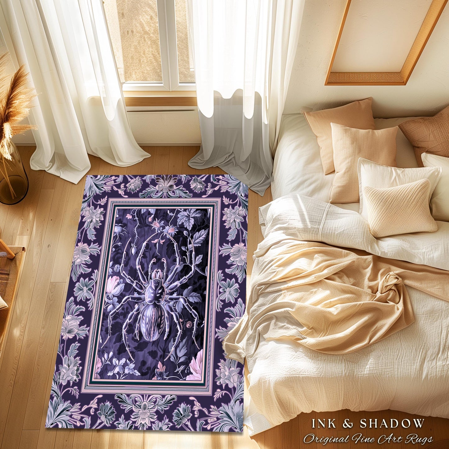 Whimsigothic Purple Spider Rug | Pastel Gothic Victorian Cottagecore Home Decor Witchy Whimsical Enchanted Nature Amethyst Home Accent |