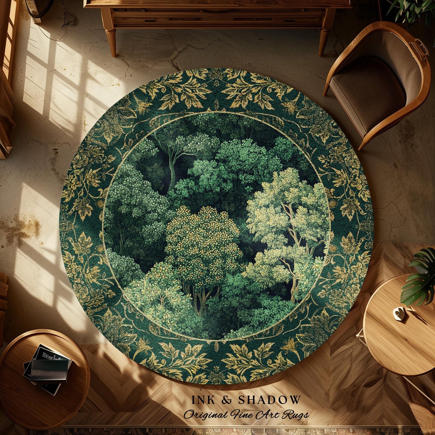 Lush Botanical Green Area Rug | Forest Theme Woodsy Aesthetic Living Room Green Home Decor Housewarming Gift Emerald Green Bedroom Floor Mat