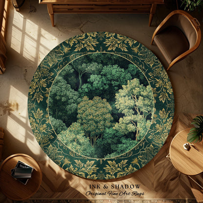 Lush Botanical Green Area Rug | Forest Theme Woodsy Aesthetic Living Room Green Home Decor Housewarming Gift Emerald Green Bedroom Floor Mat
