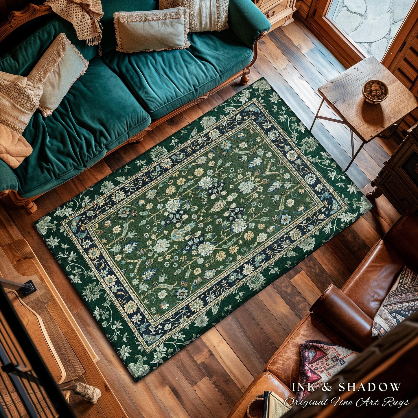 Muted Green Boho Area Rug | Rustic Aesthetic Living Room Pastel Green Home Decor Housewarming Gift Cottagecore Green Bedroom Floor Mat |