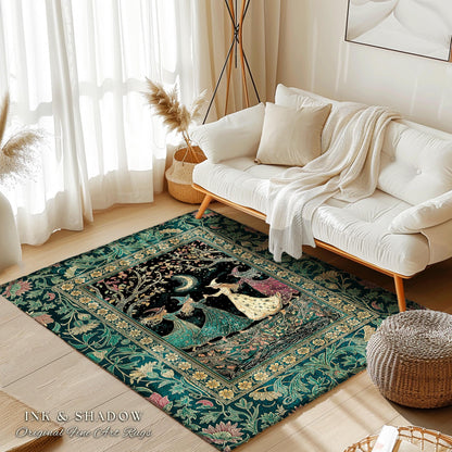 Whimsical Witch Sisterhood Accent Rug | Dreamy Dark Witchy Coven Forest Baroque Floral Gothic Decor Mystic Boho Sorceress Woodland Area Rug