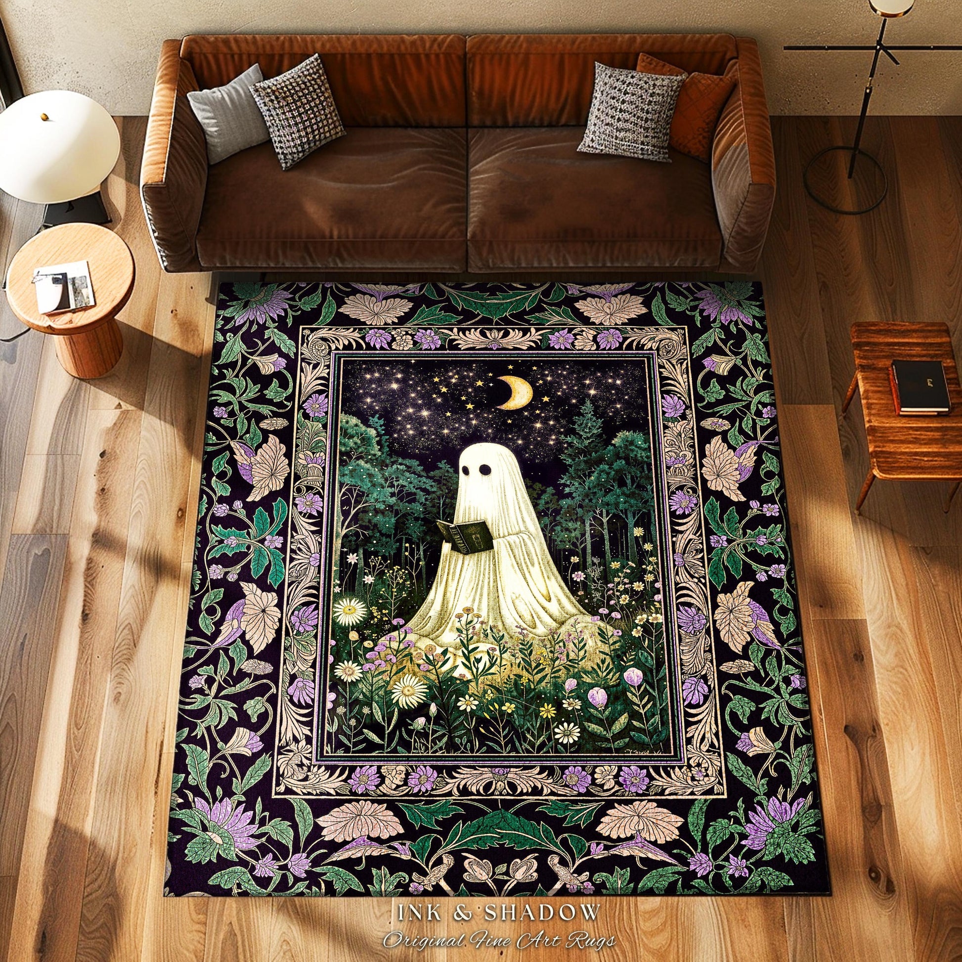 Moody Forest Spirit Ghost Accent Rug | Dark Whimsigoth Celestial Bedroom Rug Witchy Mystical Reading Room Decor Fall Home Aesthetic Cozy |