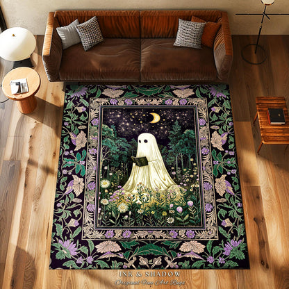 Moody Forest Spirit Ghost Accent Rug | Dark Whimsigoth Celestial Bedroom Rug Witchy Mystical Reading Room Decor Fall Home Aesthetic Cozy |