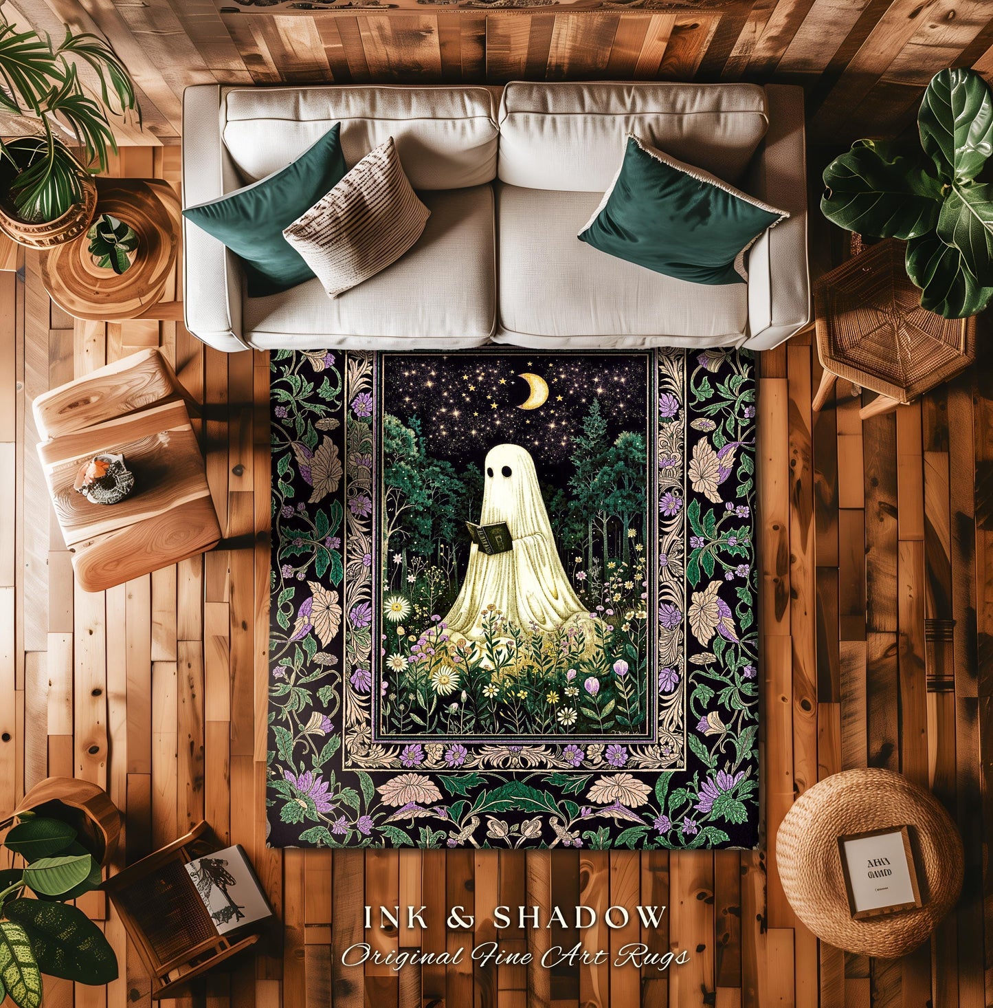 Moody Forest Spirit Ghost Accent Rug | Dark Whimsigoth Celestial Bedroom Rug Witchy Mystical Reading Room Decor Fall Home Aesthetic Cozy |