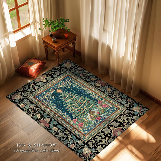 Elegant Holiday Home Decor Rug | Vintage Christmas Cozy Winter Floor Art Floral Xmas Tree Design Cottagecore Holiday Heirloom Rustic Gift