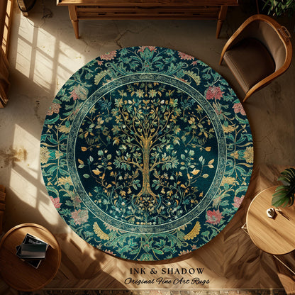 Elegant Cool Toned Tree Area Rug | Enchanted Bohemian Decor Ornate Botanical Accent Romantic Maximalist Gothic Style Living Room Carpet |