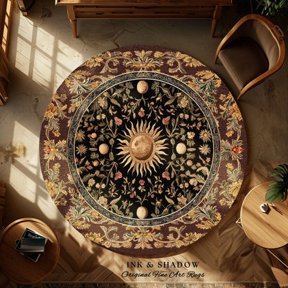 Dark Skies Celestial Area Rug | Enchanted Celestial Witchy Astrology Boho Maximalist Decor Sun and Moon Tarot Inspired Gothic Home Accent