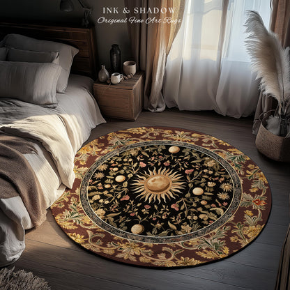 Dark Skies Celestial Area Rug | Enchanted Celestial Witchy Astrology Boho Maximalist Decor Sun and Moon Tarot Inspired Gothic Home Accent