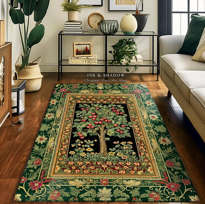 Woodland Folklore Tree of Life Area Rug | Romantic Botanical Decor Vintage Garden Baroque Floral Style Cottagecore Accent Classic Aesthetic