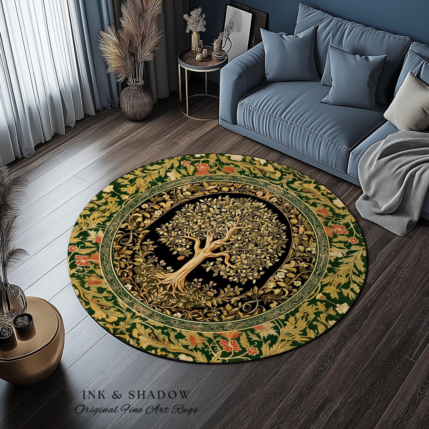 Tree of Life Fairytale Inspired Rug | Celestial Folk Art Decor Cottagecore Folklore Style Aesthetic Housewarming Gift Cozy Bedroom Accent