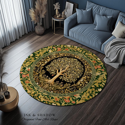 Tree of Life Fairytale Inspired Rug | Celestial Folk Art Decor Cottagecore Folklore Style Aesthetic Housewarming Gift Cozy Bedroom Accent