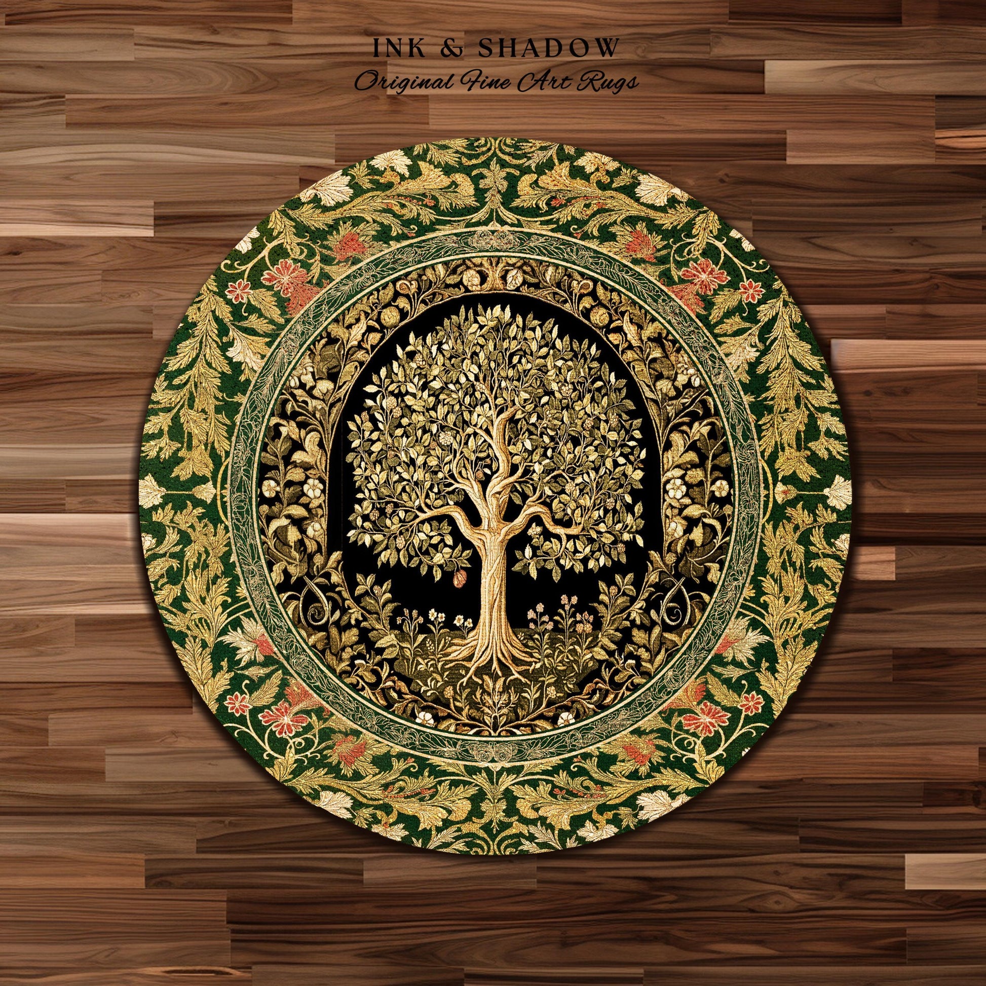 Tree of Life Fairytale Inspired Rug | Celestial Folk Art Decor Cottagecore Folklore Style Aesthetic Housewarming Gift Cozy Bedroom Accent
