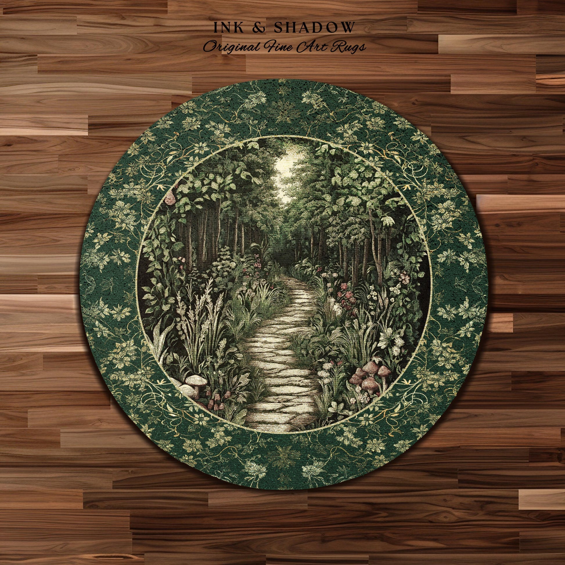 Ethereal Woodland Meadow Rug | Dark Academia Folklore Fairy Core Aesthetic Accent Rug Magical Bedroom Emerald Green Home Decor Botanical |