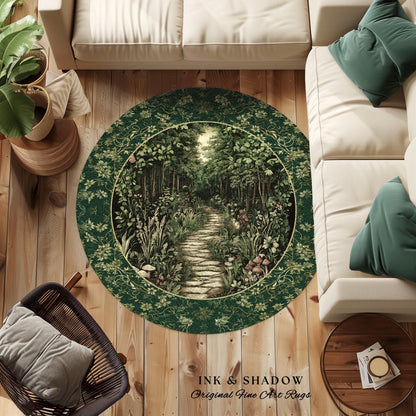 Ethereal Woodland Meadow Rug | Dark Academia Folklore Fairy Core Aesthetic Accent Rug Magical Bedroom Emerald Green Home Decor Botanical |