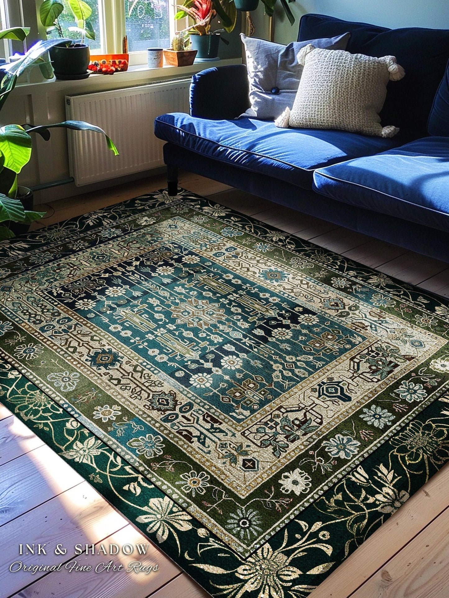 Sage Green Boho Round Area Rug | Aestheetic Living Room Pastel Blue Home Decor Rustic Housewarming Gift Cottagecore Forest Green Bedroom Mat