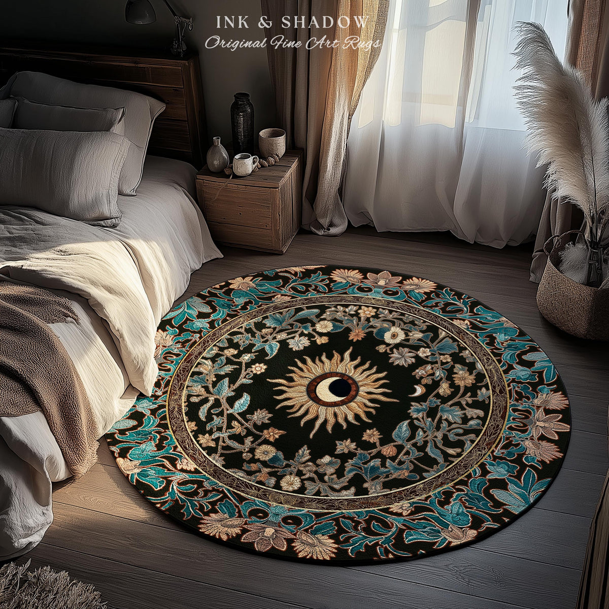 Mystic Moon Dark Academia Rug | Celestial Tarot Inspired Gothic Maximalist Bedroom Rug Whimsical Astrology Ethereal Witchy Home Decor