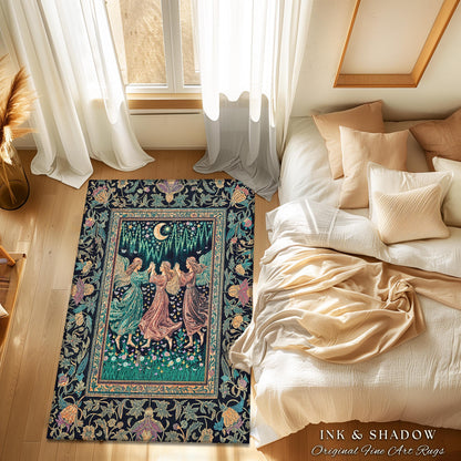 Moonlit Midsummer Night Angel Area Rug | Ethereal Folklore Fairy Decor Cottagecore Medieval Dreamy Bedroom Accent Fairycore Dark Academia |
