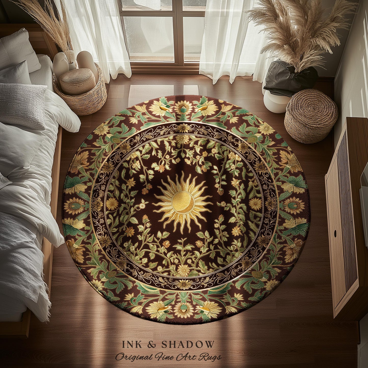 Boho Maximalist Sun Area Rug | Witchy Mystic Theme Rug Whimsical Celestial Tarot Aesthetic Astrology Inspired Spiritual Witchy Accent Rug