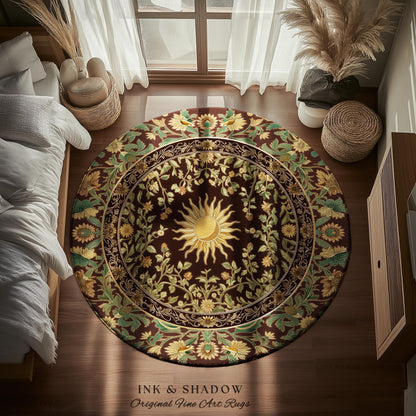 Boho Maximalist Sun Area Rug | Witchy Mystic Theme Rug Whimsical Celestial Tarot Aesthetic Astrology Inspired Spiritual Witchy Accent Rug