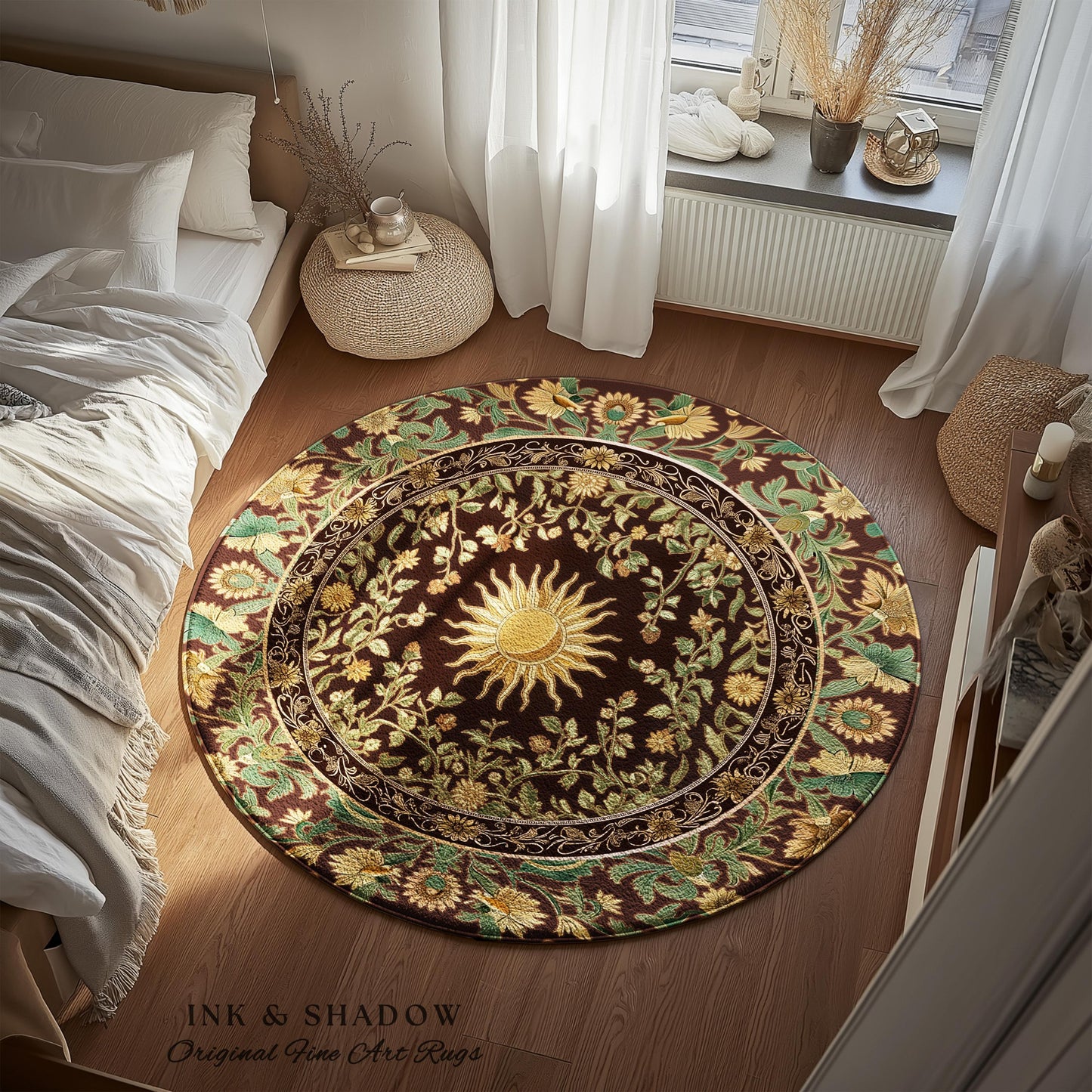 Boho Maximalist Sun Area Rug | Witchy Mystic Theme Rug Whimsical Celestial Tarot Aesthetic Astrology Inspired Spiritual Witchy Accent Rug