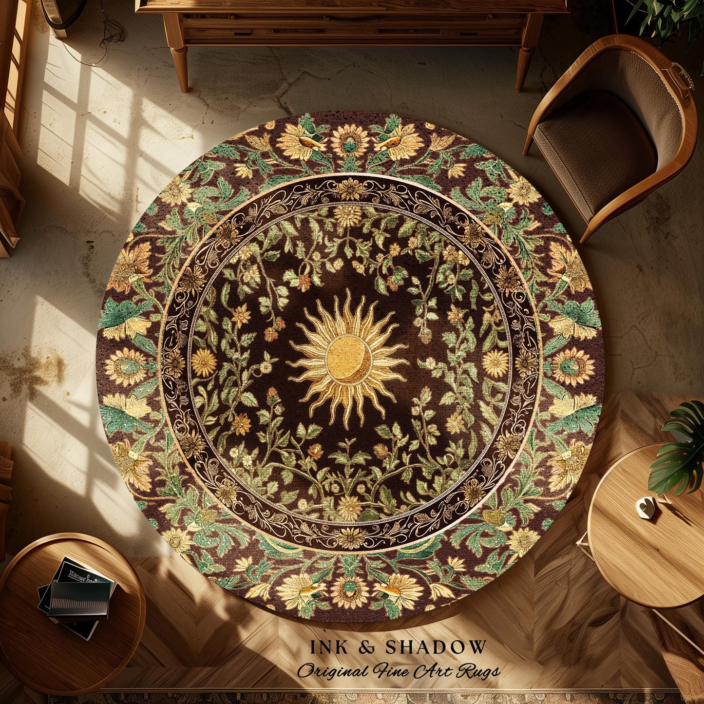 Boho Maximalist Sun Area Rug | Witchy Mystic Theme Rug Whimsical Celestial Tarot Aesthetic Astrology Inspired Spiritual Witchy Accent Rug