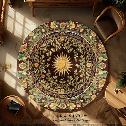Boho Maximalist Sun Area Rug | Witchy Mystic Theme Rug Whimsical Celestial Tarot Aesthetic Astrology Inspired Spiritual Witchy Accent Rug