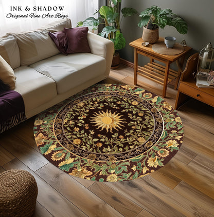 Boho Maximalist Sun Area Rug | Witchy Mystic Theme Rug Whimsical Celestial Tarot Aesthetic Astrology Inspired Spiritual Witchy Accent Rug