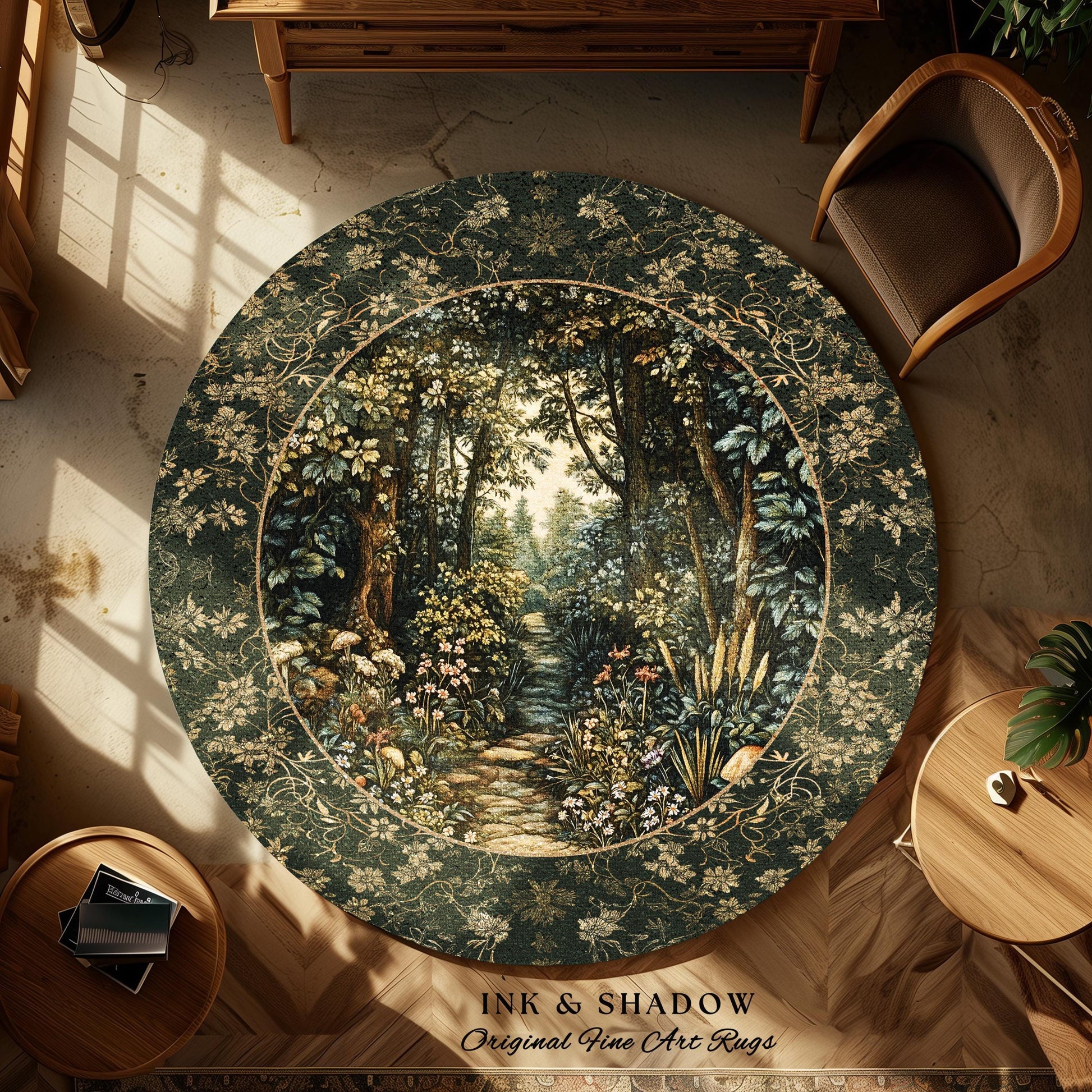Fairy Meadow Mushroom Forest Rug | Mystic Academia Folklore Inspired Fairycore Aesthetic Accent Rug Magical Bedroom Medieval Home Decor |