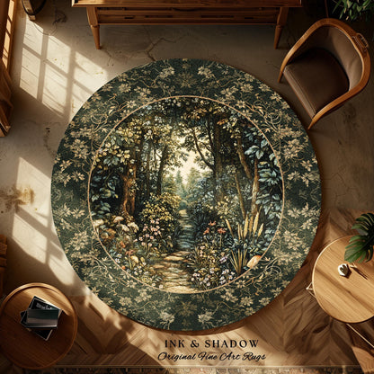 Fairy Meadow Mushroom Forest Rug | Mystic Academia Folklore Inspired Fairycore Aesthetic Accent Rug Magical Bedroom Medieval Home Decor |