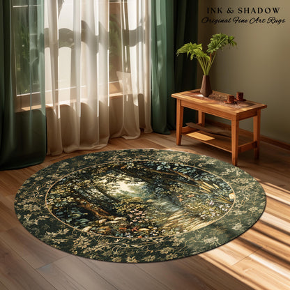 Fairy Meadow Mushroom Forest Rug | Mystic Academia Folklore Inspired Fairycore Aesthetic Accent Rug Magical Bedroom Medieval Home Decor |