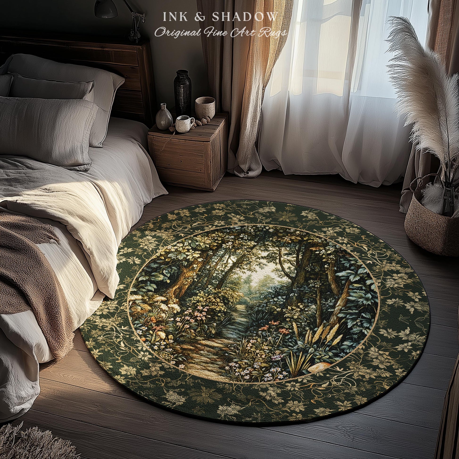 Fairy Meadow Mushroom Forest Rug | Mystic Academia Folklore Inspired Fairycore Aesthetic Accent Rug Magical Bedroom Medieval Home Decor |