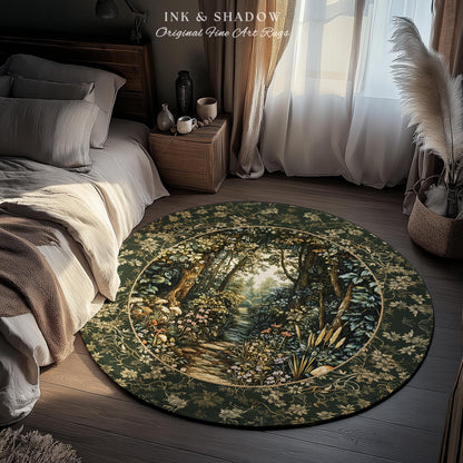 Fairy Meadow Mushroom Forest Rug | Mystic Academia Folklore Inspired Fairycore Aesthetic Accent Rug Magical Bedroom Medieval Home Decor |