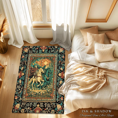 Fantasy Aesthetic Skeleton Riders Rug | Haunted Horsemen Royal Celestial Golden Maximalist Baroque Macabre Bedroom Accent Whimsigothic Dorm