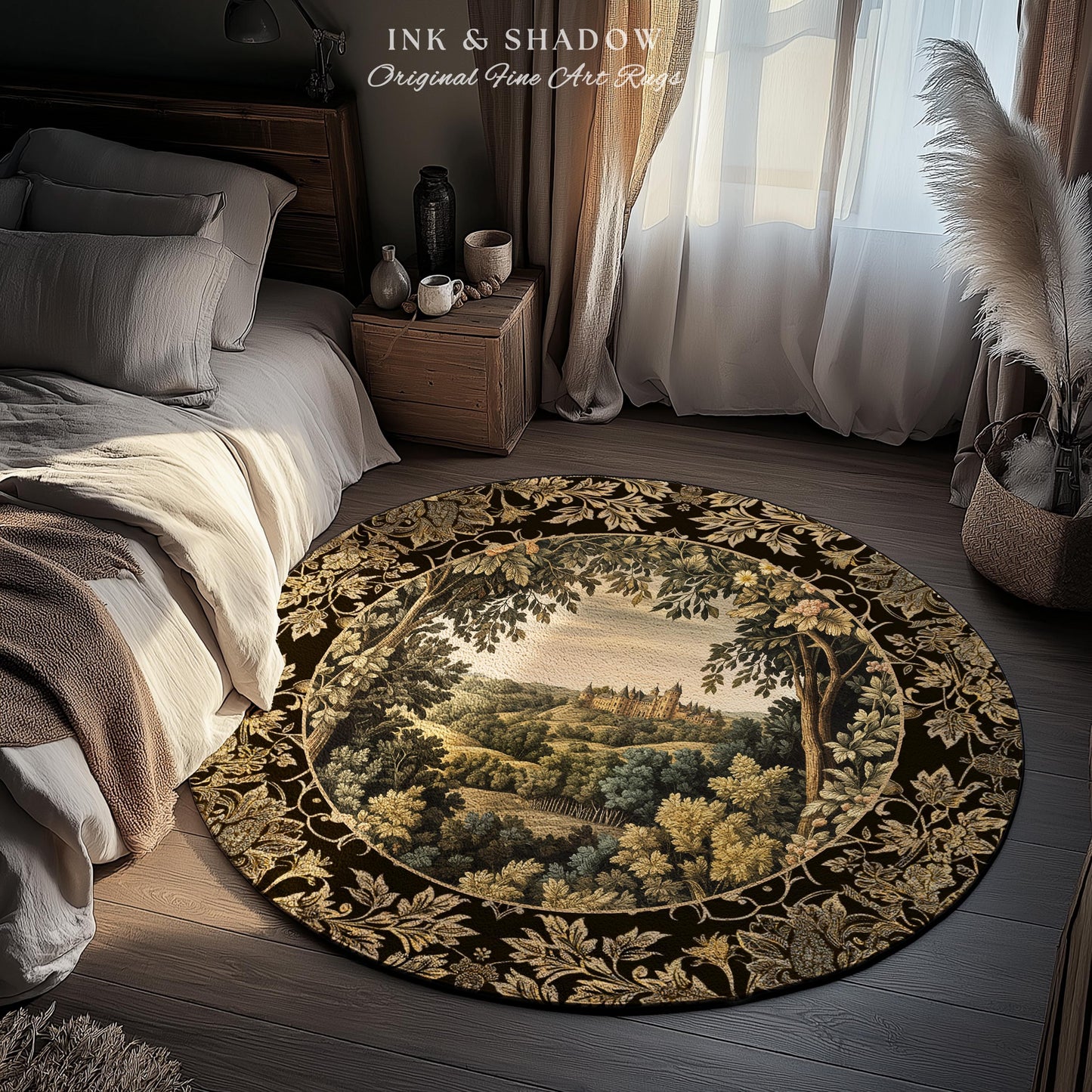 Medieval Meadow Area Rug | Rustic Fairytale Castle Landscape Woodland Fairy Folklore Princesscore Aesthetic Mystic Victorian Floral Accent