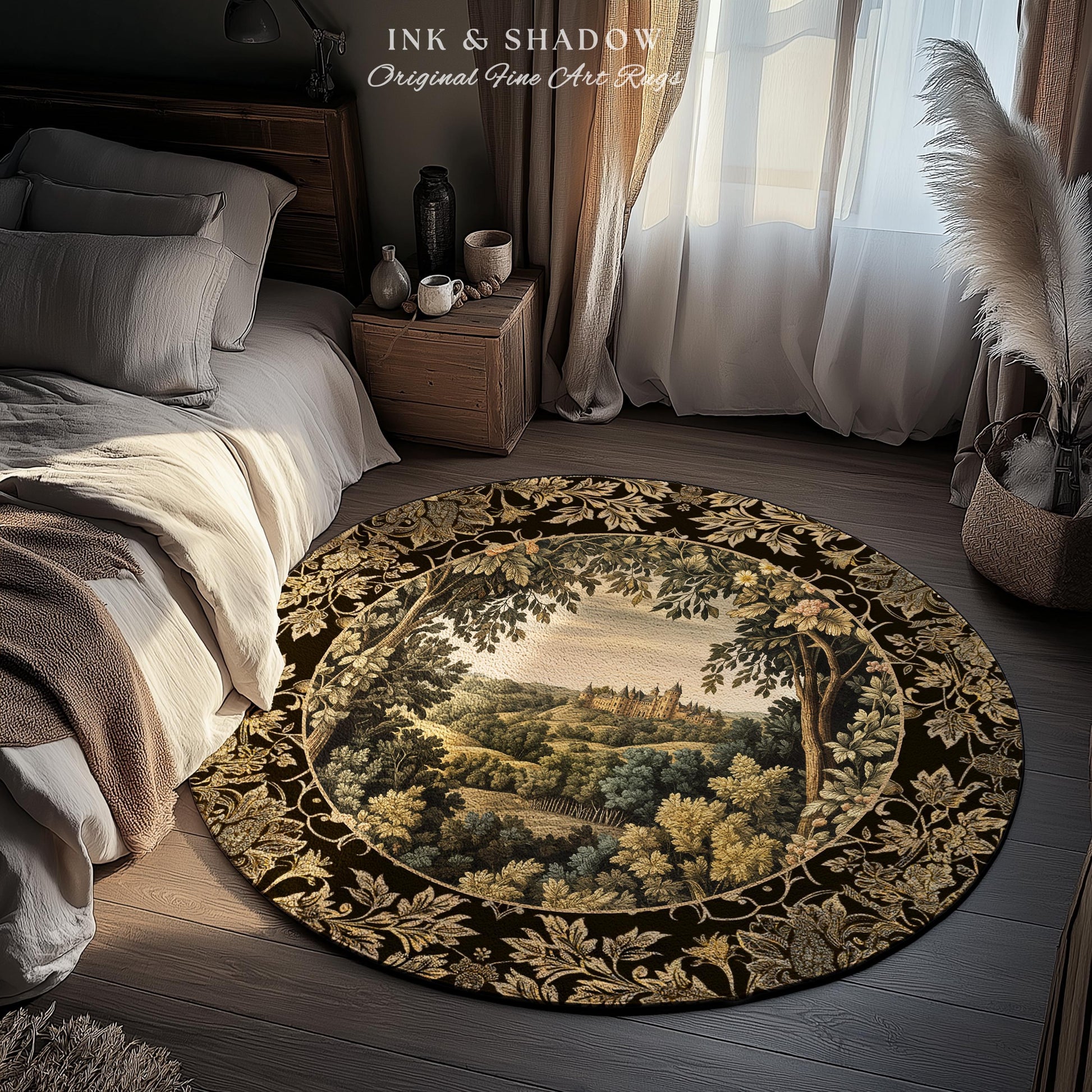 Medieval Meadow Area Rug | Rustic Fairytale Castle Landscape Woodland Fairy Folklore Princesscore Aesthetic Mystic Victorian Floral Accent