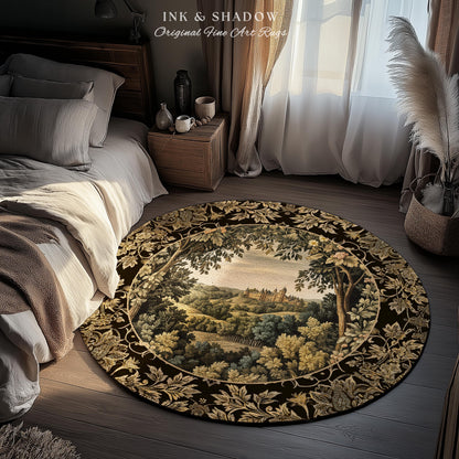 Medieval Meadow Area Rug | Rustic Fairytale Castle Landscape Woodland Fairy Folklore Princesscore Aesthetic Mystic Victorian Floral Accent