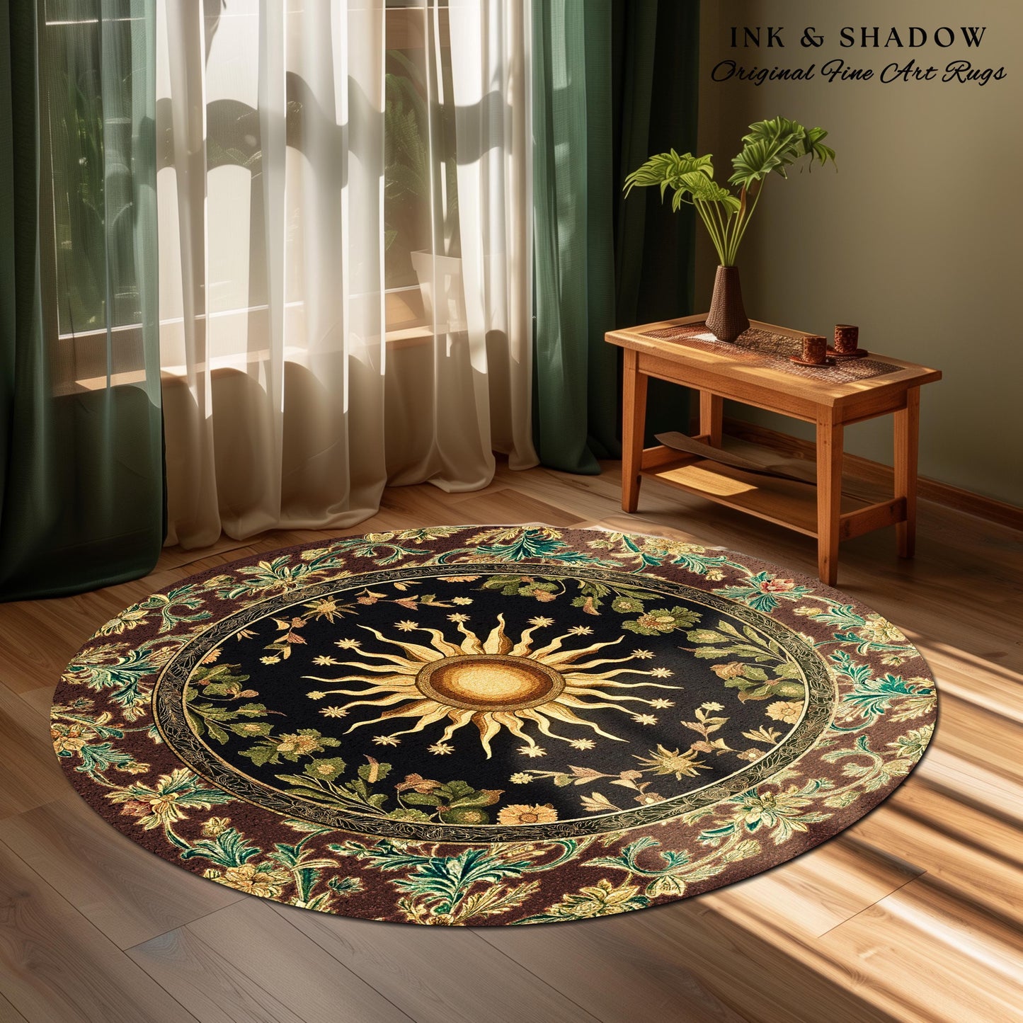 Ethereal Energy Celestial Bedroom Rug | Mystic Boho Maximalist Astrology Inspired Witchy Sun and Moon Gothic Tarot Aesthetic Enchanted Decor