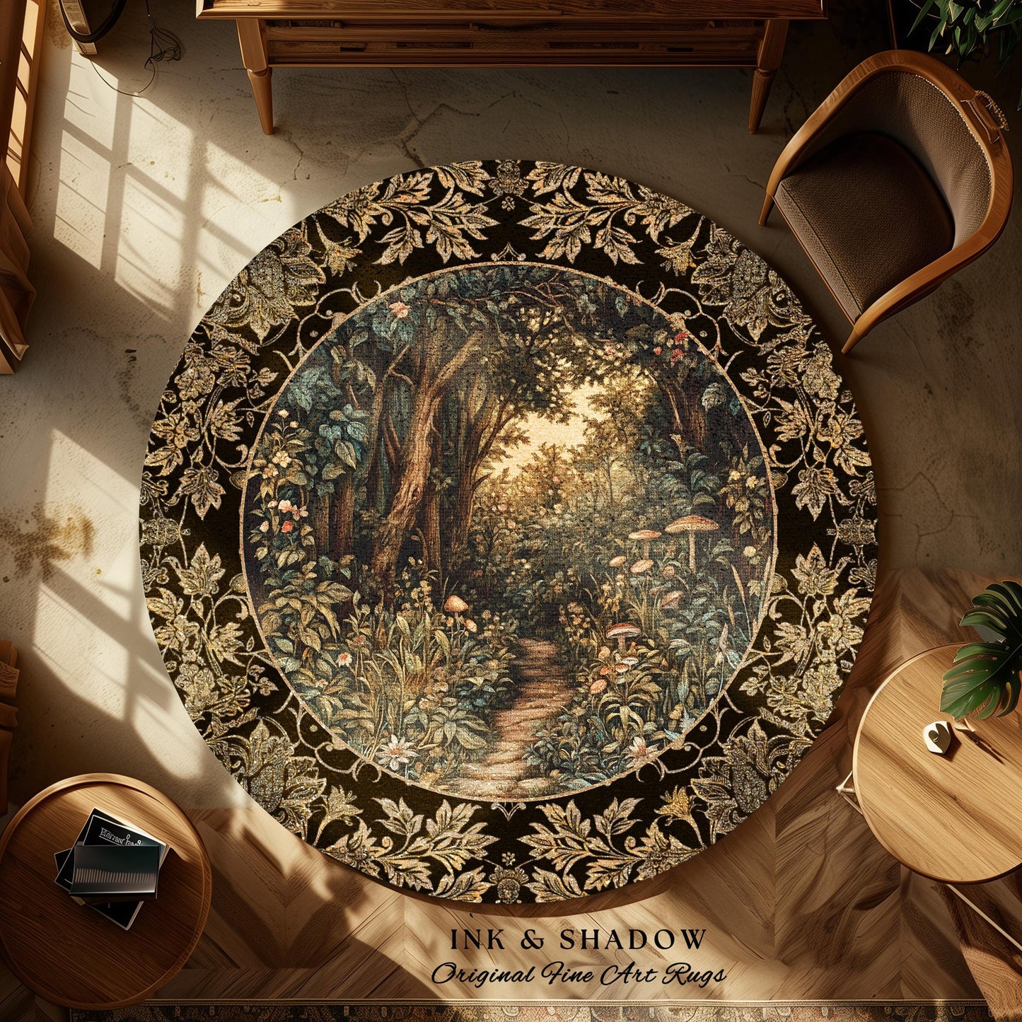 Mushroom Forest Magical Woodland Rug | Ethereal Mystic Academia Folklore Inspired Fairy Core Aesthetic Magical Bedroom Medieval Home Decor