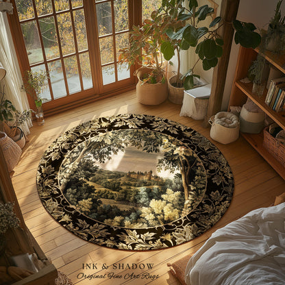 Medieval Meadow Area Rug | Rustic Fairytale Castle Landscape Woodland Fairy Folklore Princesscore Aesthetic Mystic Victorian Floral Accent