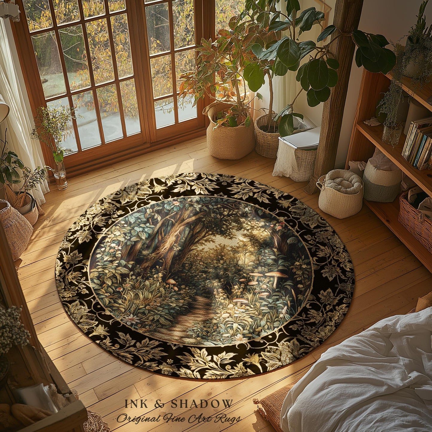 Mushroom Forest Magical Woodland Rug | Ethereal Mystic Academia Folklore Inspired Fairy Core Aesthetic Accent Rug Magical Bedroom Medieval