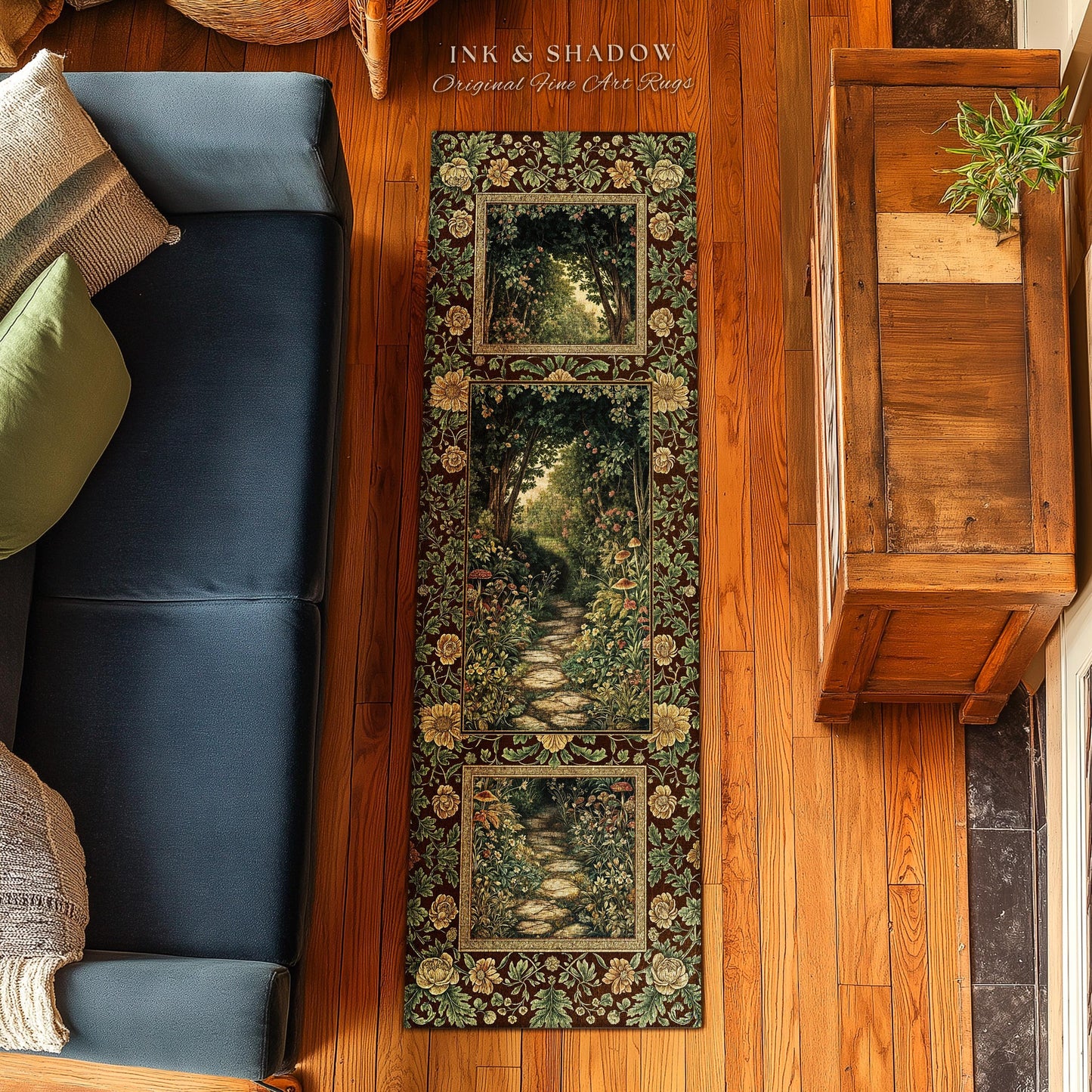 Fairy Ethereal Forest Area Rug | Mystic Dark Academia Folklore Inspired Fairy Aesthetic Accent Rug Magical Dark Bedroom Medieval Botanical |