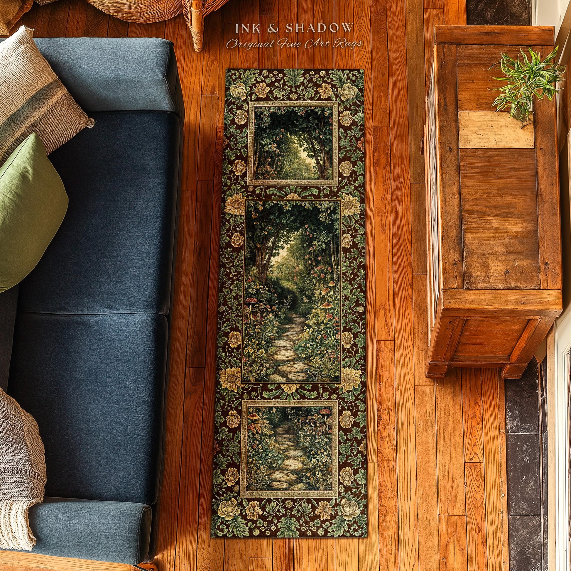 Fairy Ethereal Forest Area Rug | Mystic Dark Academia Folklore Inspired Fairy Aesthetic Accent Rug Magical Dark Bedroom Medieval Botanical |