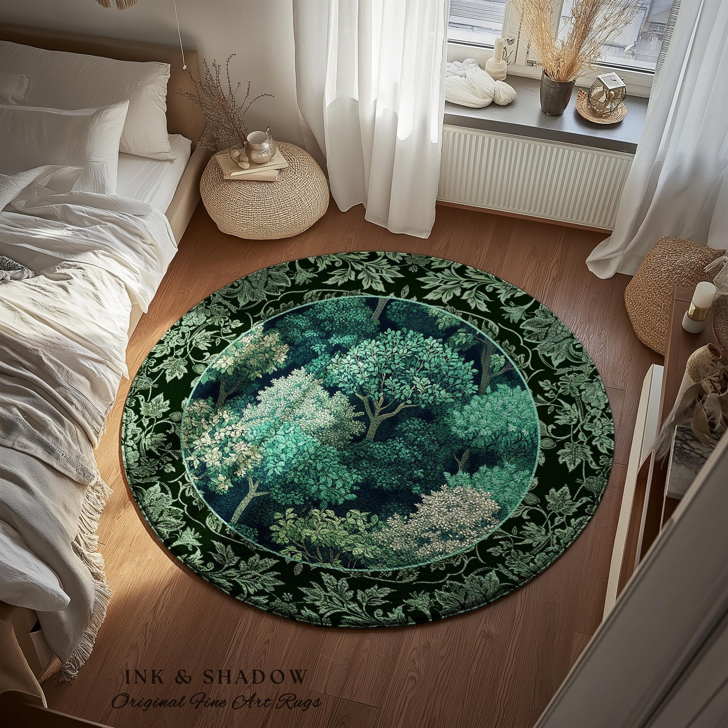 Verdant Greenery Botanical Area Rug | Woodland Magical Aesthetic Living Room Green Home Decor Plant Loving Bedroom Plan Gift Emerald Teal |