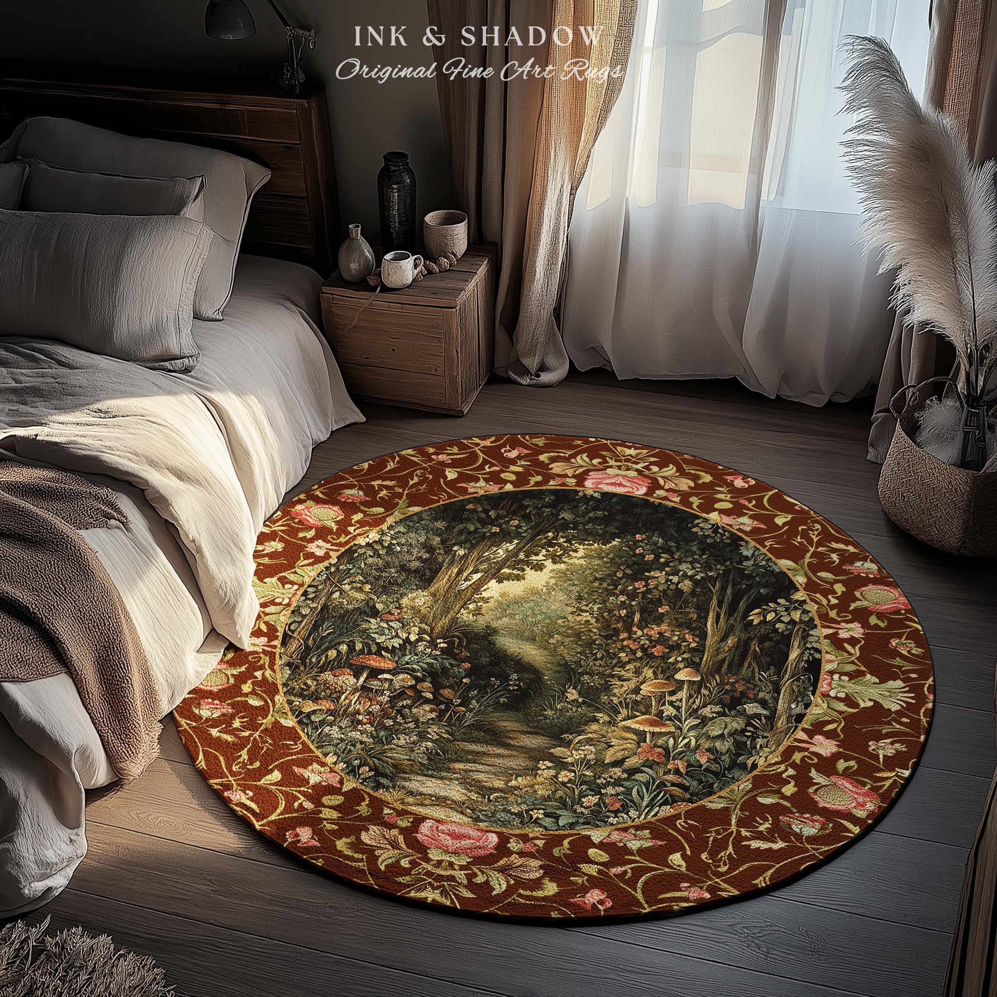 Fairy Ethereal Forest Area Rug | Mystic Dark Academia Folklore Inspired Fairy Aesthetic Accent Rug Magical Dark Bedroom Medieval Botanical |