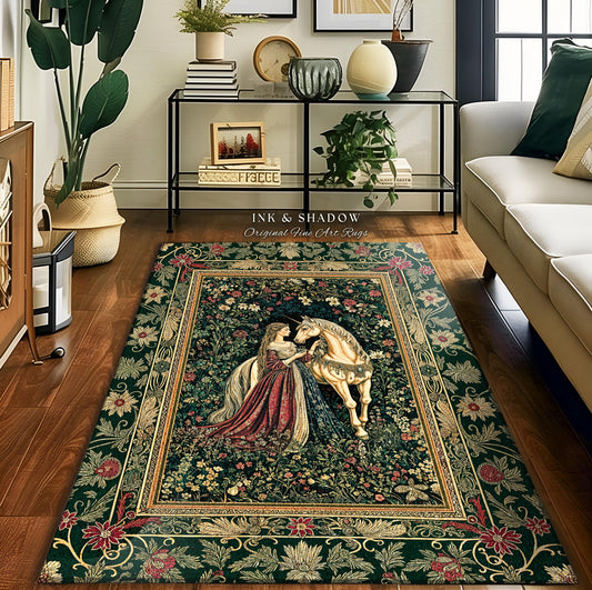 Dark Victorian Botanical Accent Rug | Dreamy Rococo Storybook Aesthetic Romantic Fairy Bedroom Dark Cottagecore Area Rug Home Decor Forest |