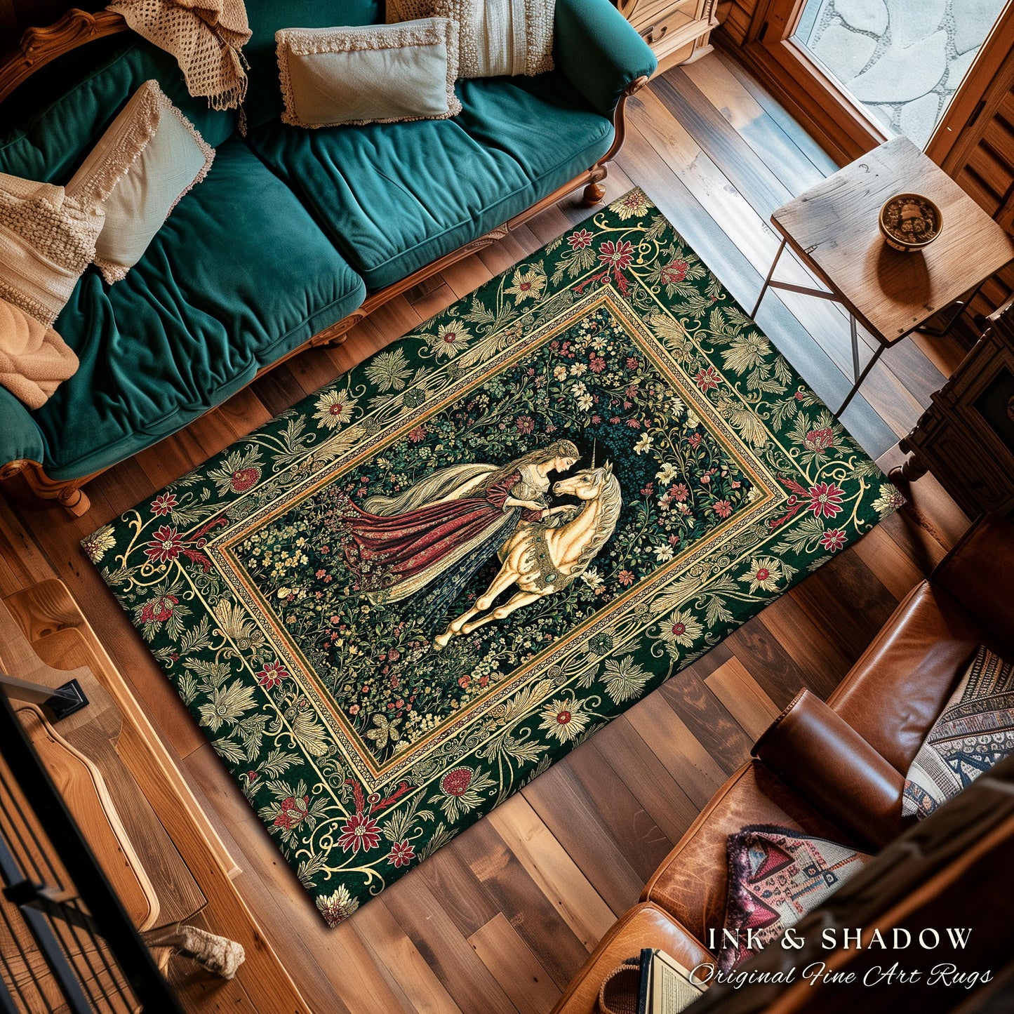 Dark Victorian Botanical Accent Rug | Dreamy Rococo Storybook Aesthetic Romantic Fairy Bedroom Dark Cottagecore Area Rug Home Decor Forest |