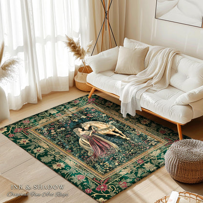 Dark Victorian Botanical Accent Rug | Dreamy Rococo Storybook Aesthetic Romantic Fairy Bedroom Dark Cottagecore Area Rug Home Decor Forest |