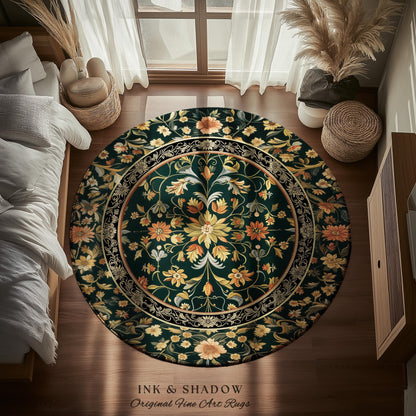 Dark Floral Living Room Rug | Wildflower Aesthetic Ornate Gothic Home Decor Rustic Boho Housewarming Gift Dark Academia Bedroom Folklore Art