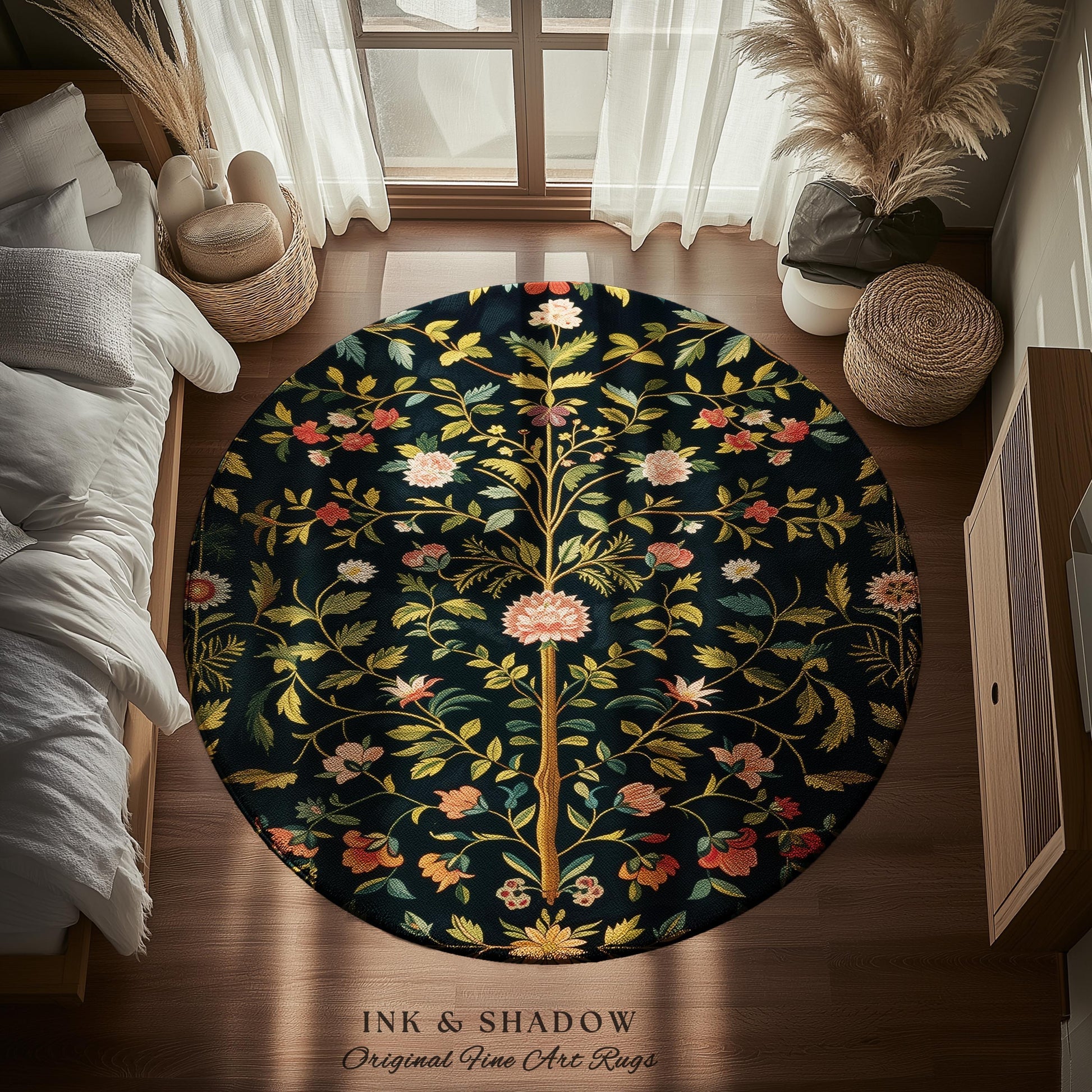 Boho Scandinavian Floral Area Rug | Wildflower Aesthetic Danish Pastel Home Decor Rustic Housewarming Gift Dark Academia Bedroom Folklore |